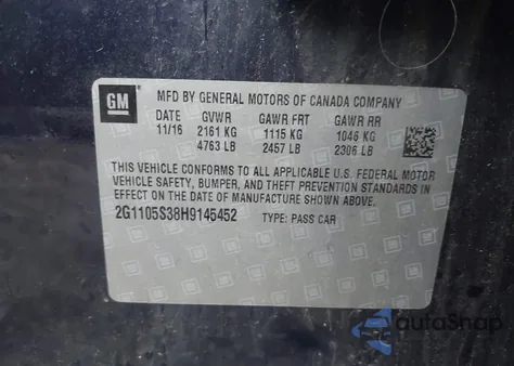 2017 Chevrolet Impala 1Lt from USA, damaged, VIN 2G1105S38H9145452